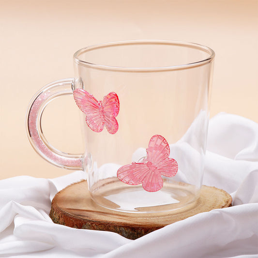 Pink Butterfly Charmed Glass Mug