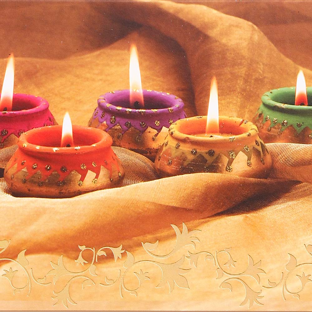 Golden Diwali Seasons Greeting Card Pack Of 10