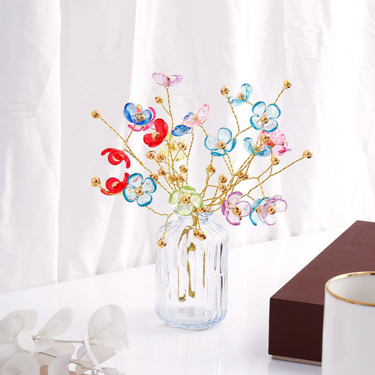 Colourful Blossoms in Crystal Vase