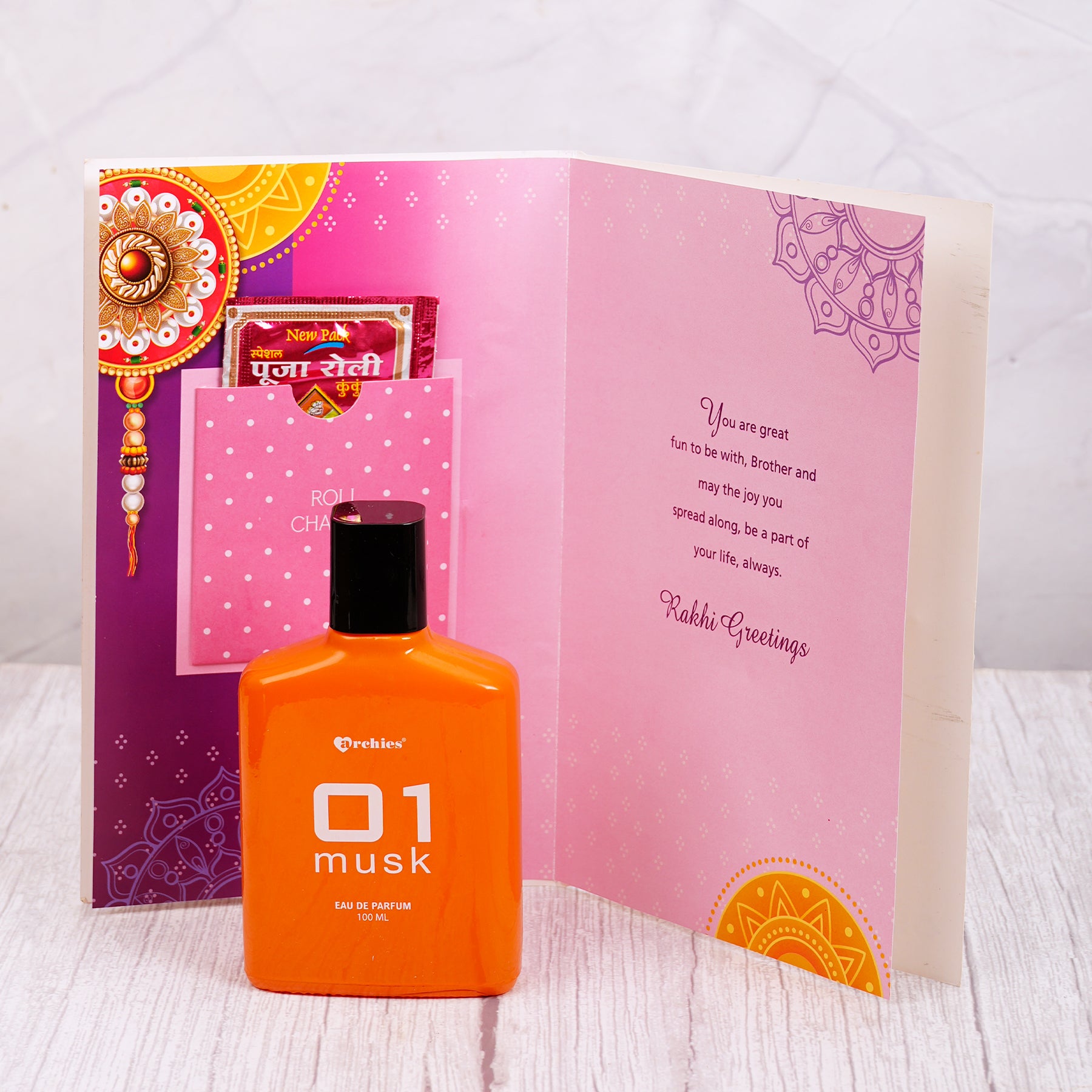 Musk Perfume with Best Wishes Rakhi Greeting Card