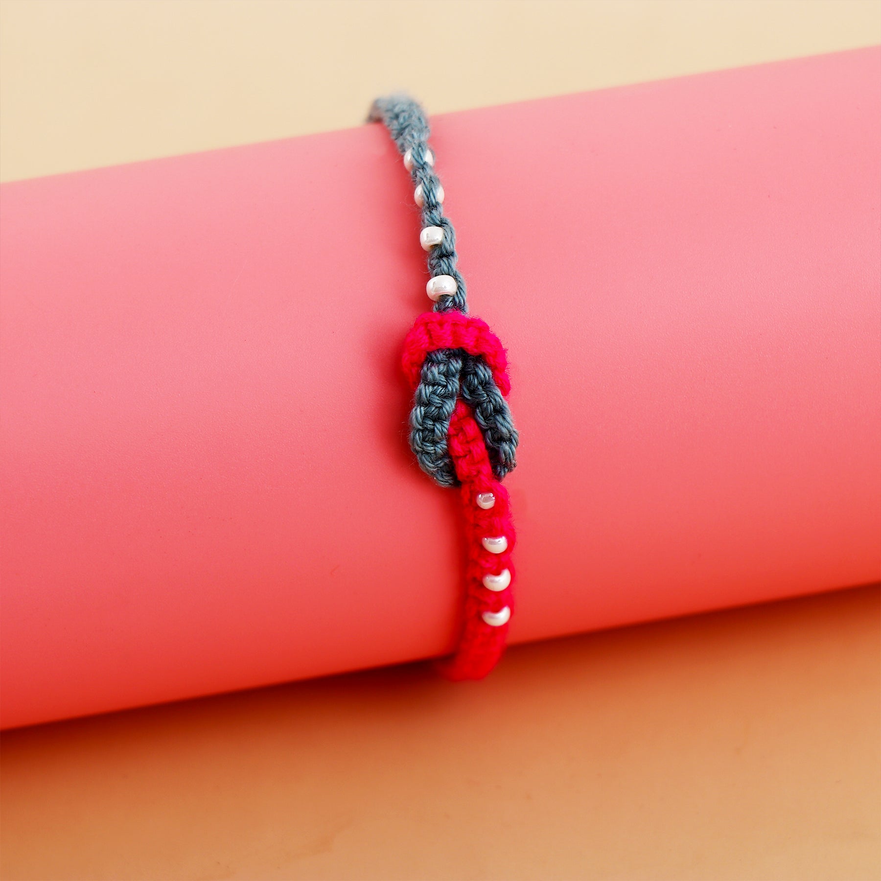 Beaded Pink and Grey Rakhi