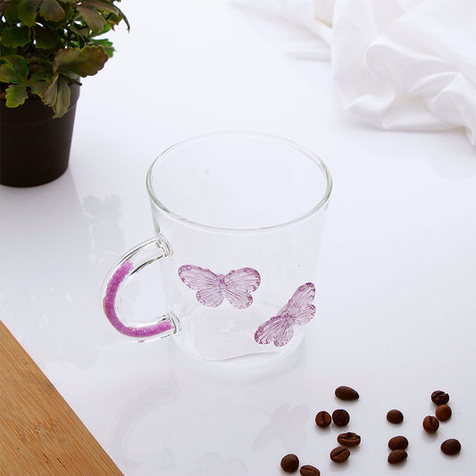 Purple Butterfly Charmed Glass Mug