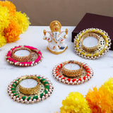 Lord Ganesha Idol with Pearl Diya Pack of 4