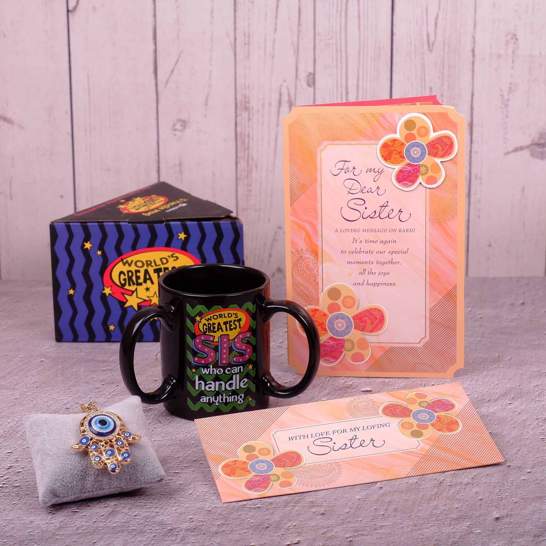 Amazing Evil Eye Keychain With Sister Greeting Card