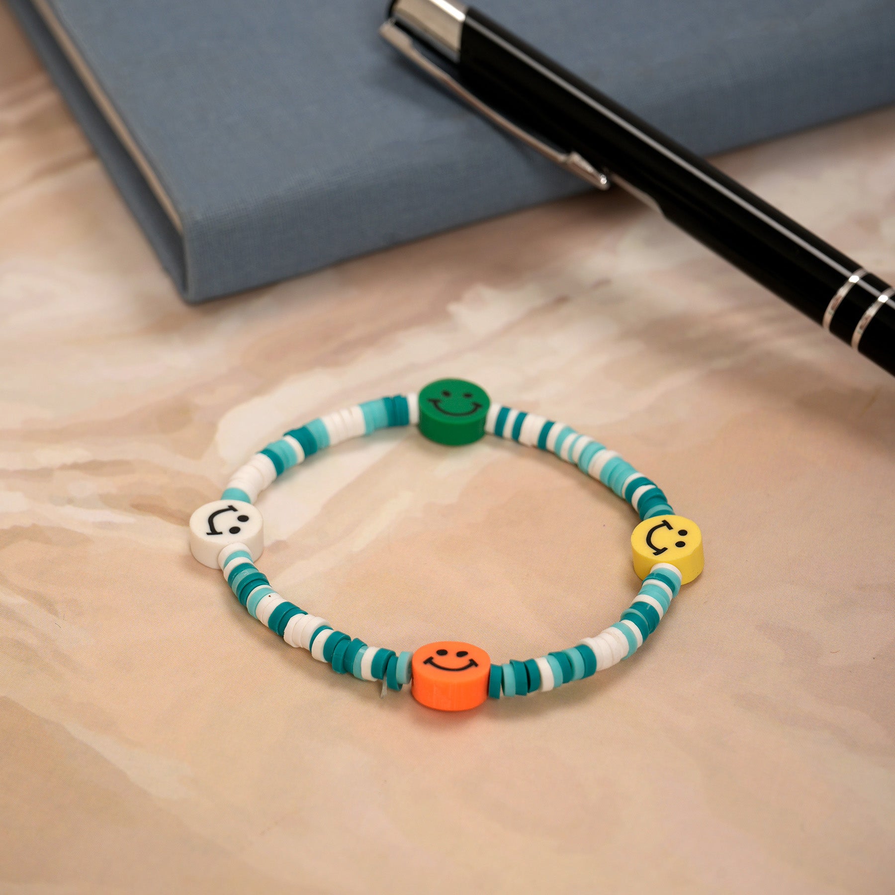 Sea Blue Loop Smiley Bead Friendship Bracelet