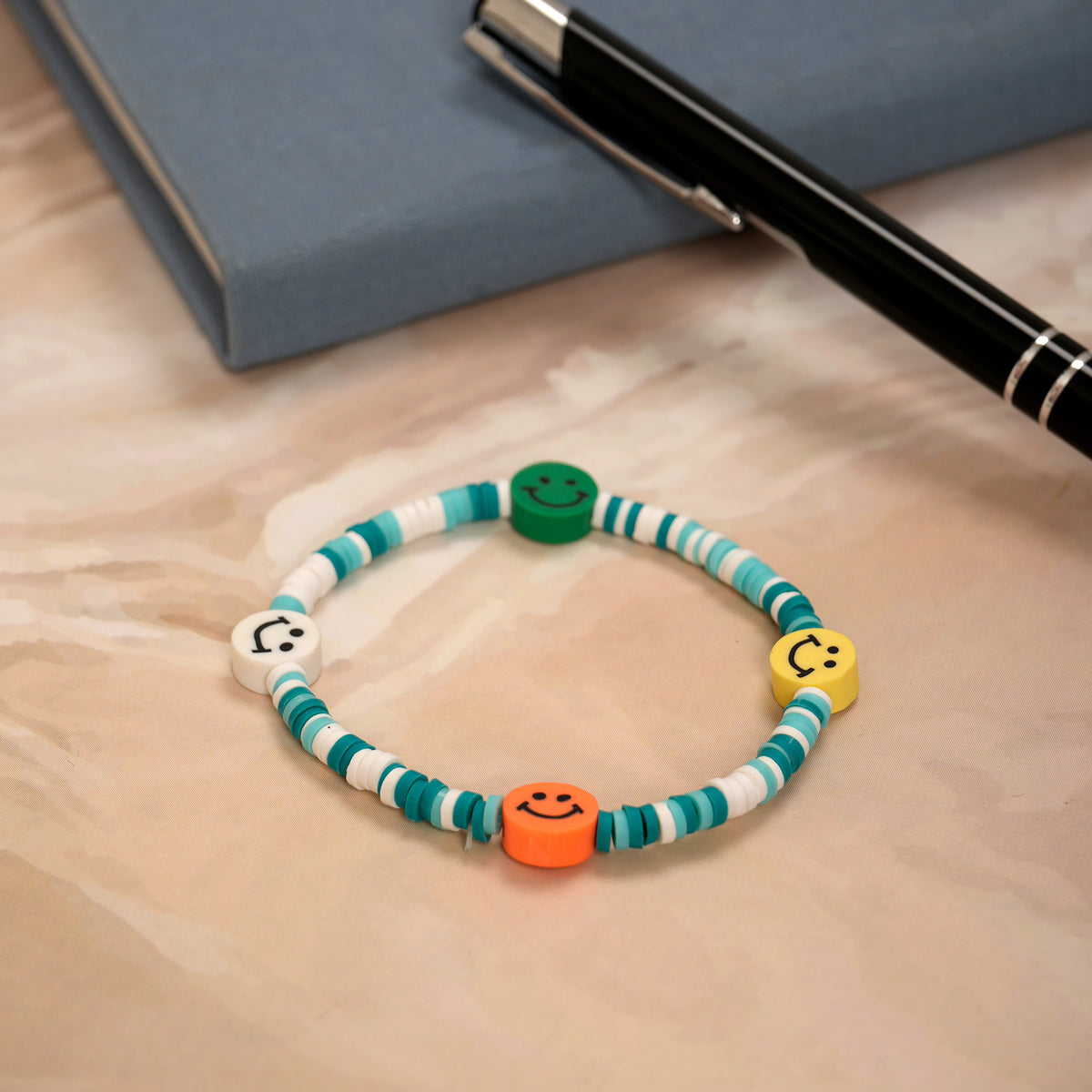 Sea Blue Loop Smiley Bead Friendship Bracelet
