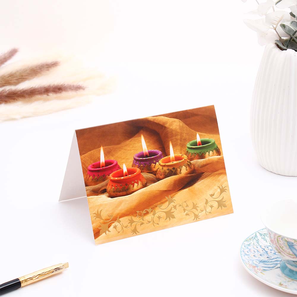 Golden Diwali Seasons Greeting Card Pack Of 10