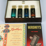 Oud Of Dubai Perfume with Rakhi Greeting Card and Hersheys Dark Chocolate