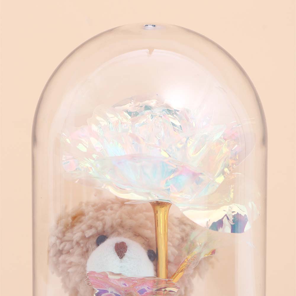 White Teddy LED Glass Jar Showpiece