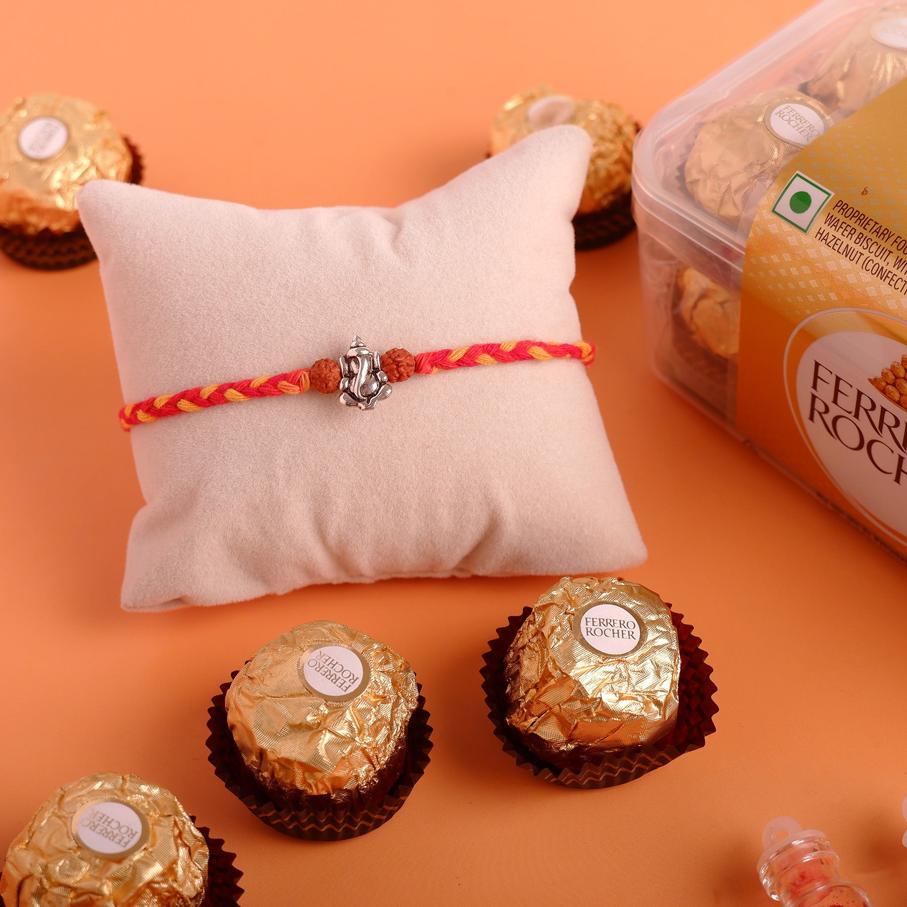 Ganesha Silver Rakhi with Ferrero Rocher 200 GM