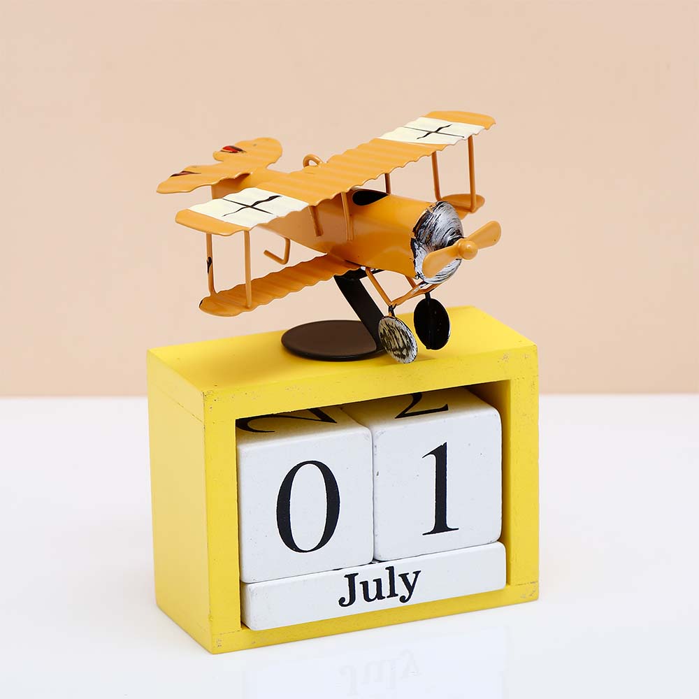 Vintage Biplane Table Top Calendar - Yellow