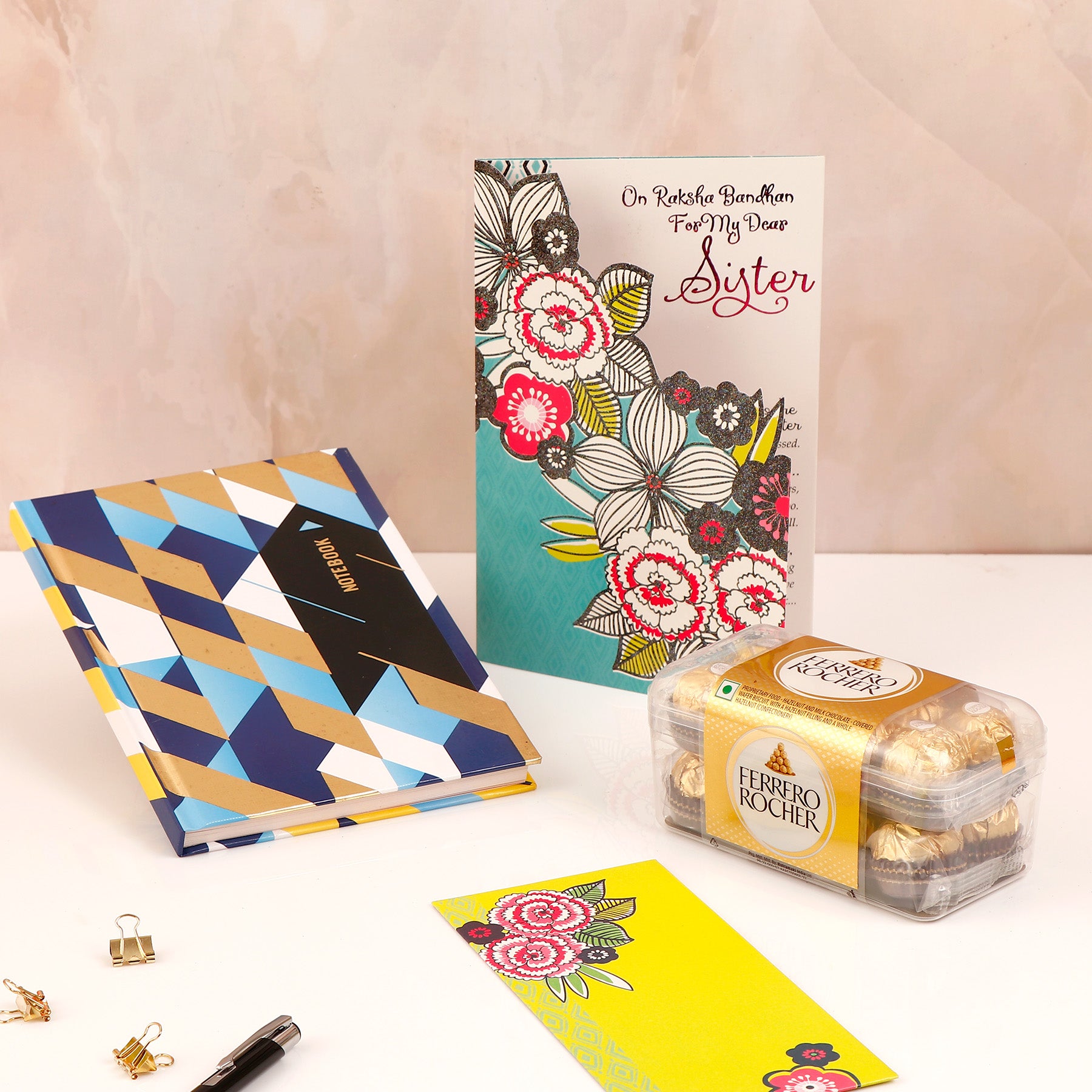 Linear Abstract Notebook with Greeting Card and Ferroro Rocher 200 GM 