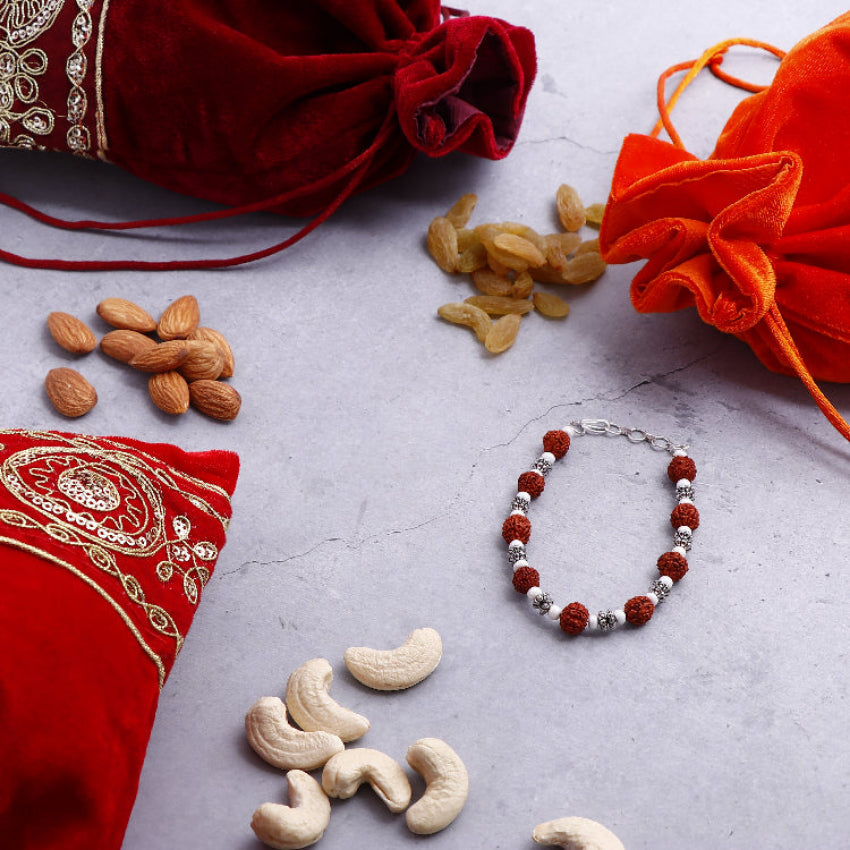 Traditional Rudraksh Bracelet Rakhi with Kaju Badam 100 GM