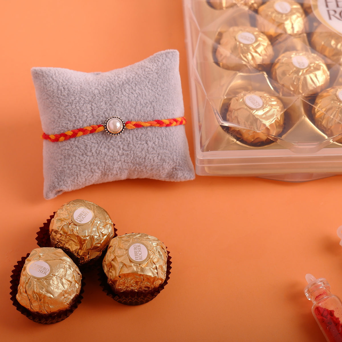 Pearl Silver Rakhi with Ferrero Rocher Gift Box