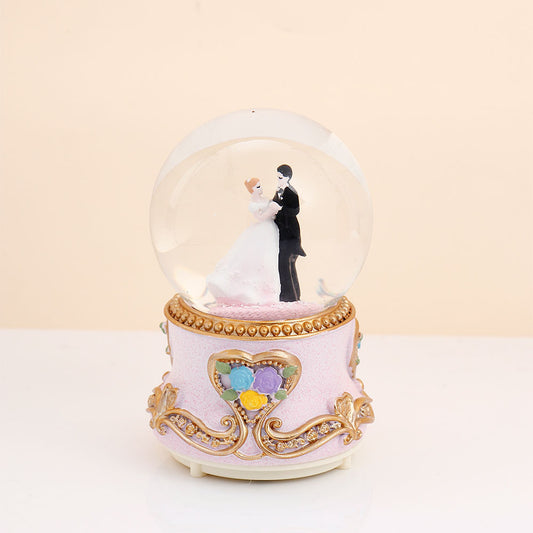 Purple Romantic Couple Musical Snow Globe