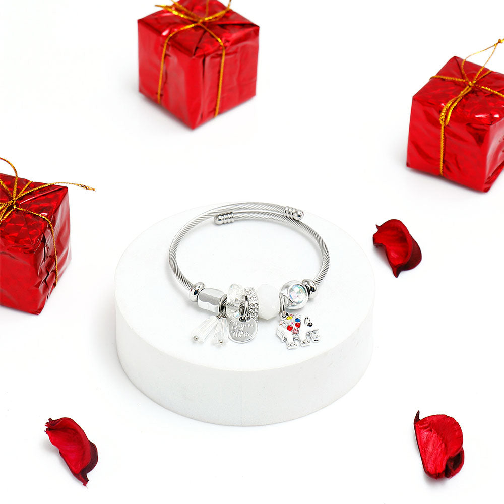 White Elephant Charms Silver Bracelet
