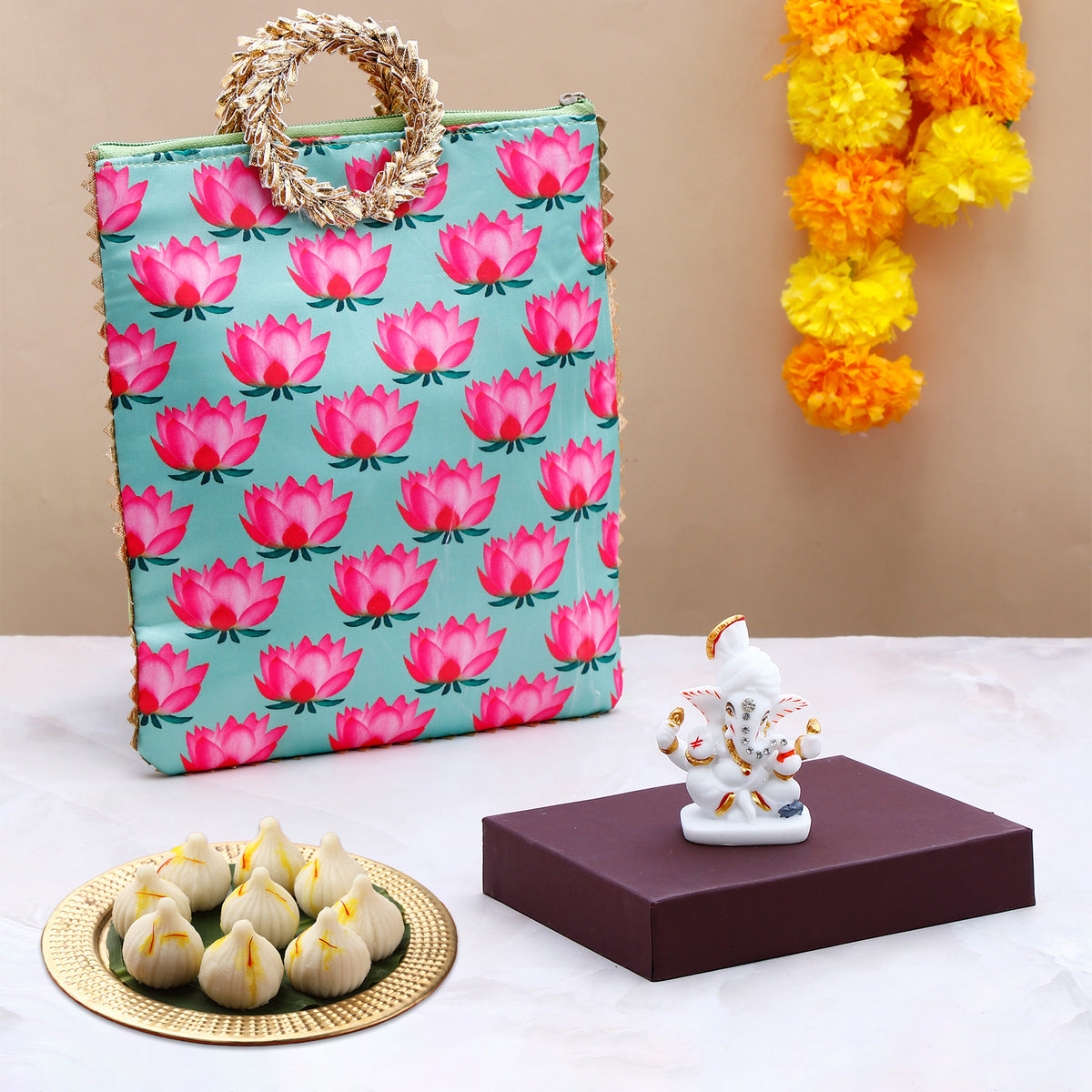 Shree Ganesha Idol with Blue Bag and Modak 250 GM
