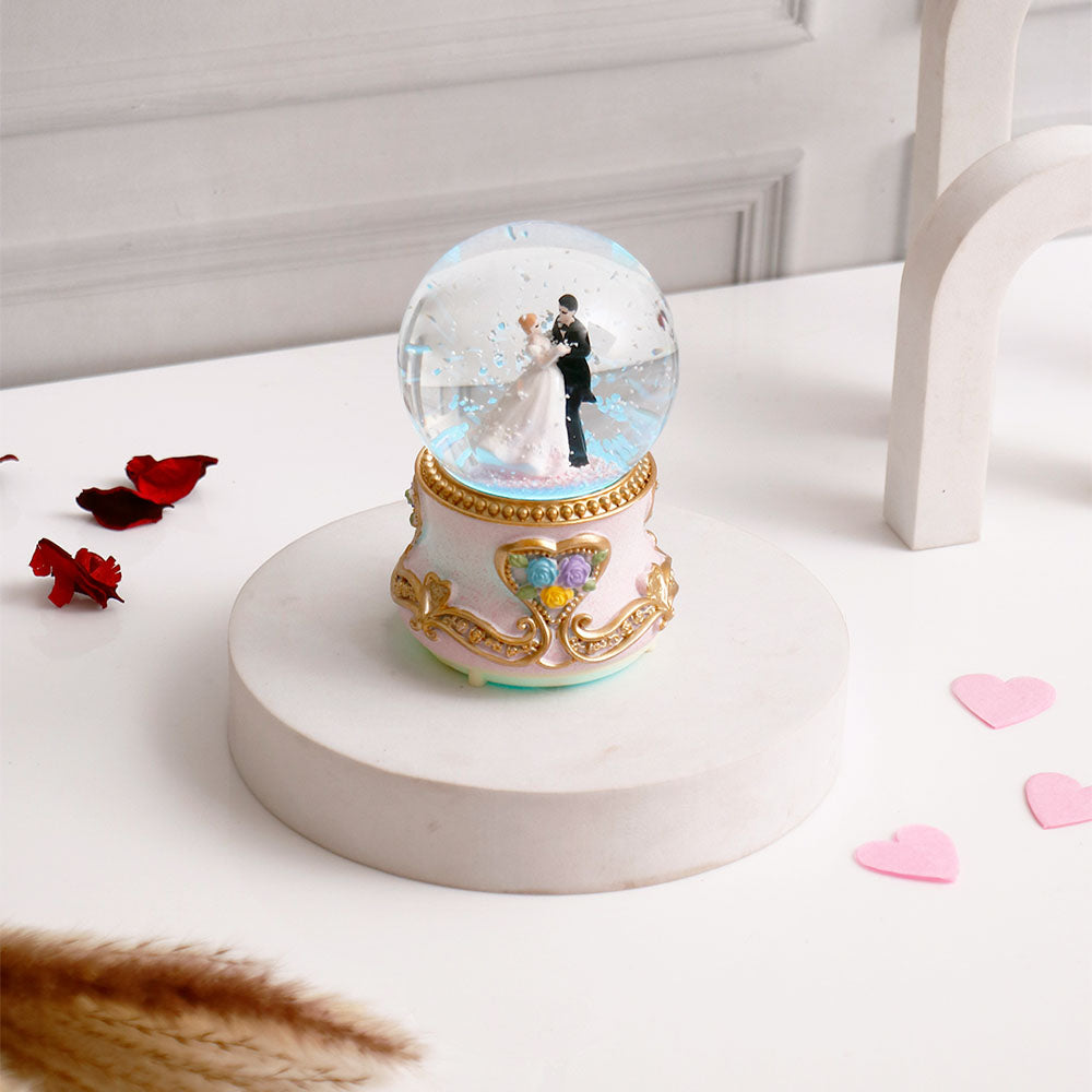 Purple Romantic Couple Musical Snow Globe
