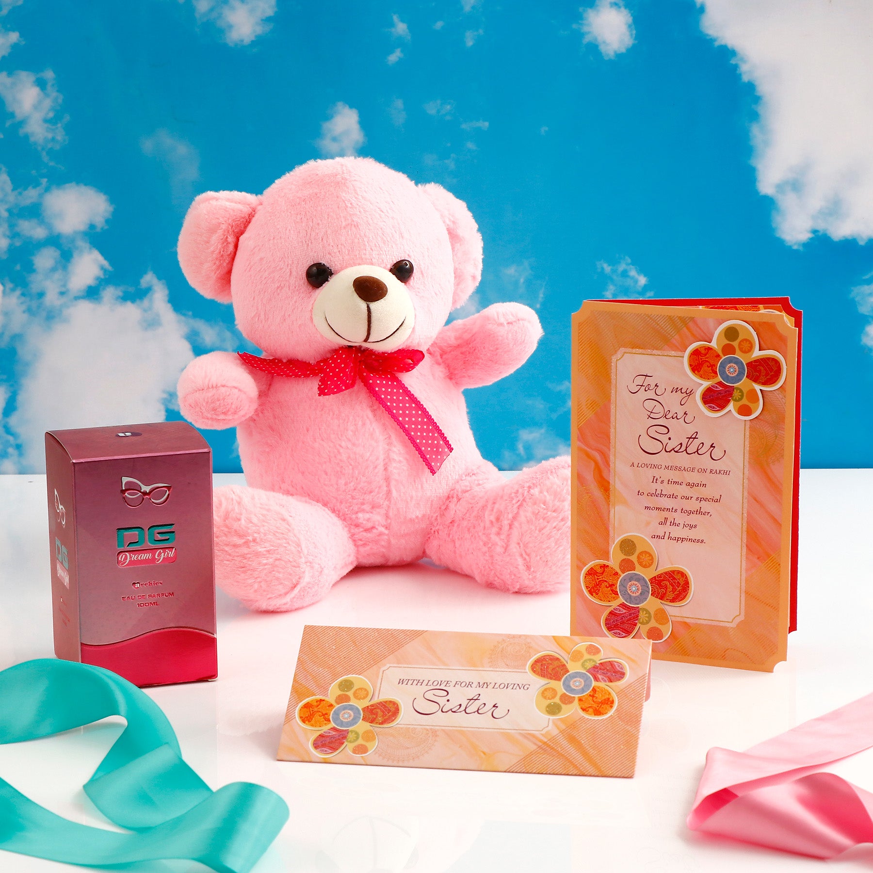 Pink Teddy Gift Set with Dream Girl Perfume and Greeting Card