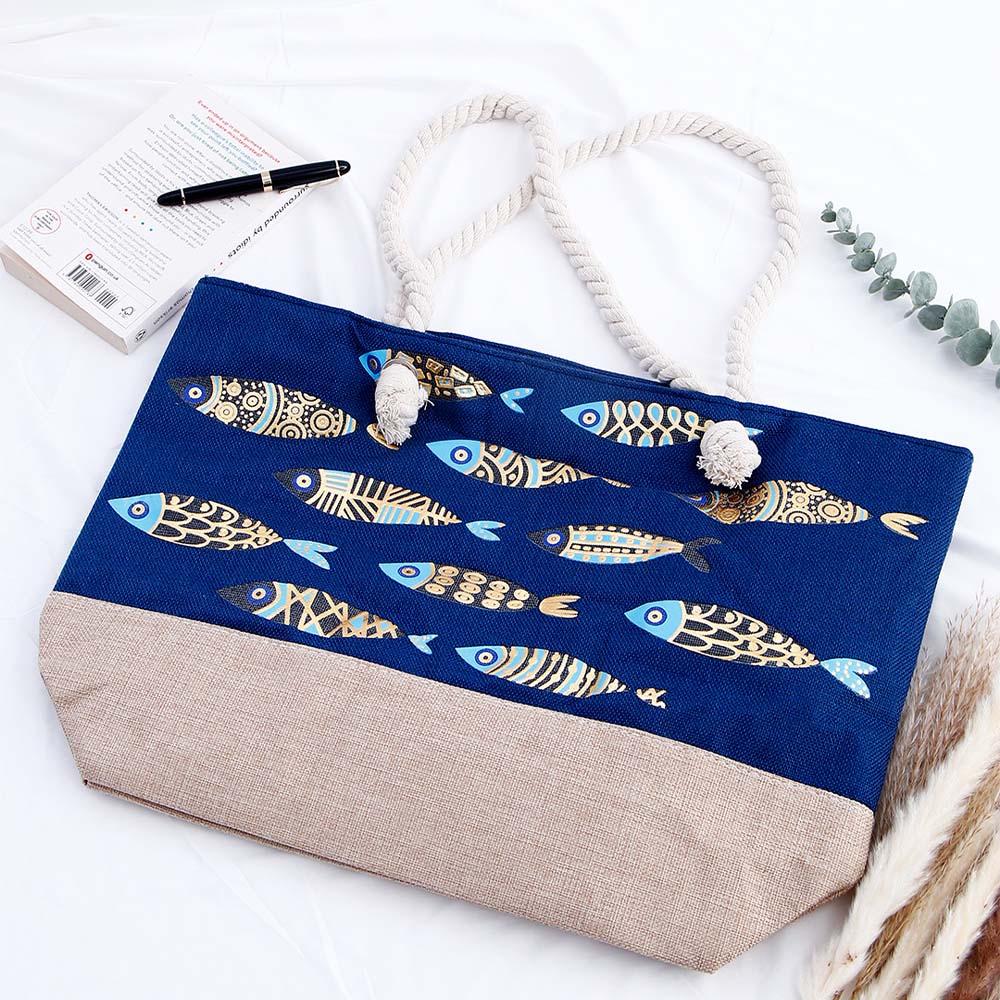 Navy Blue Evil Eye Tote Bag