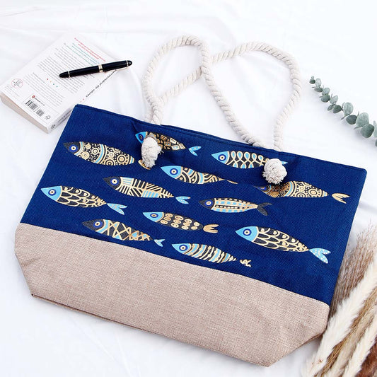 Navy Blue Evil Eye Tote Bag