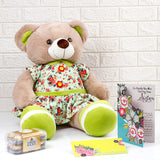 Green Teddy Bear with Greeting Card and Chocolate