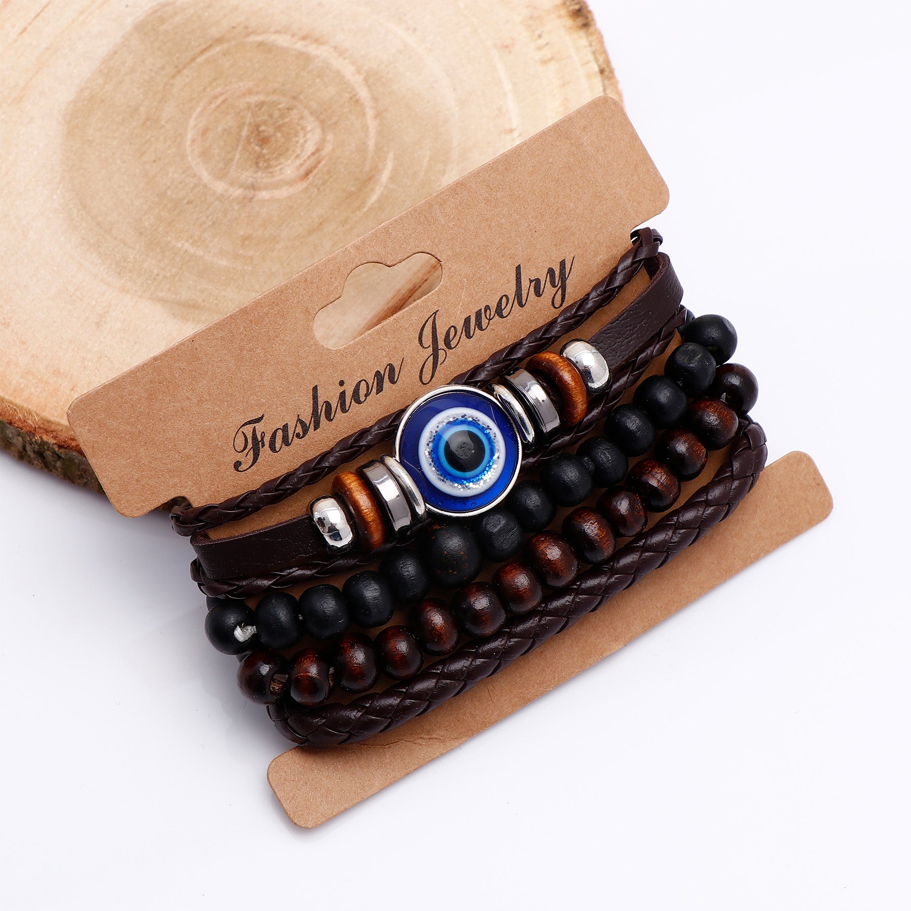 Evil Eye Beaded Multilayer Leather Bracelet