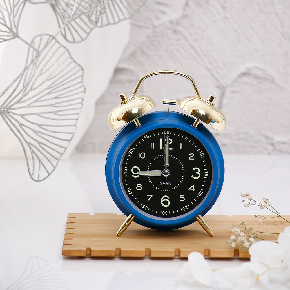 Matte Blue Twin Bell Alarm Clock