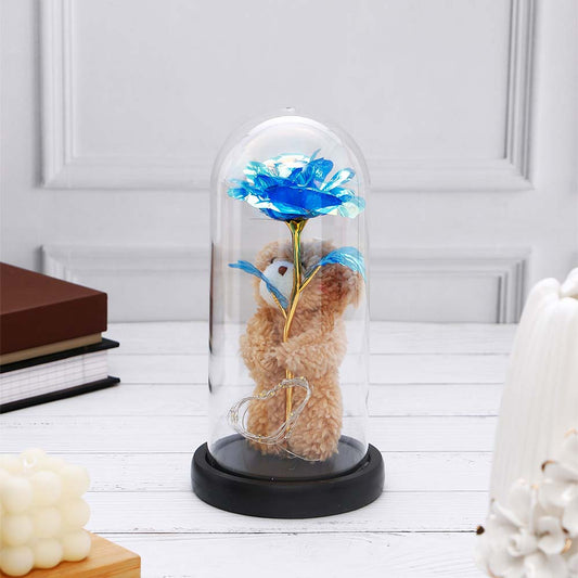 Blue Teddy LED Glass Jar Showpiece
