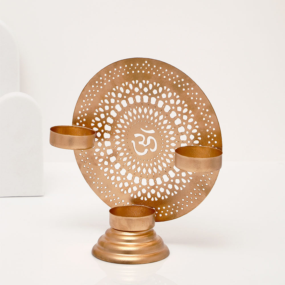Golden Om 3 Diya Stand