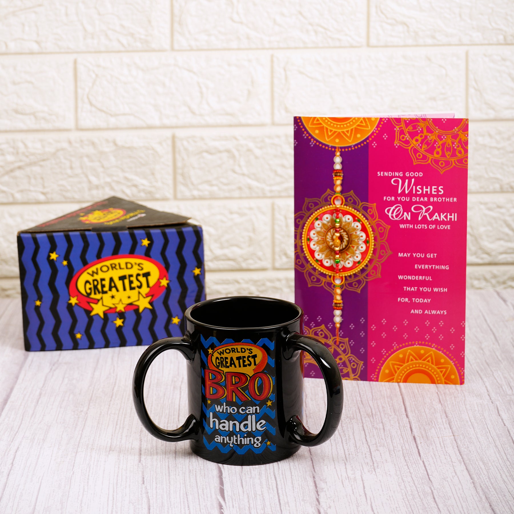 Raksha Bandhan Greeting Card With Three Handle Mug