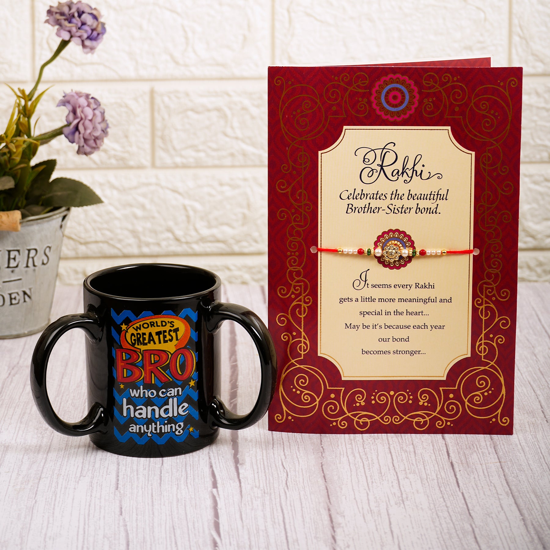 Celebrations Rakhi Greeting Card With Three Handle Mug