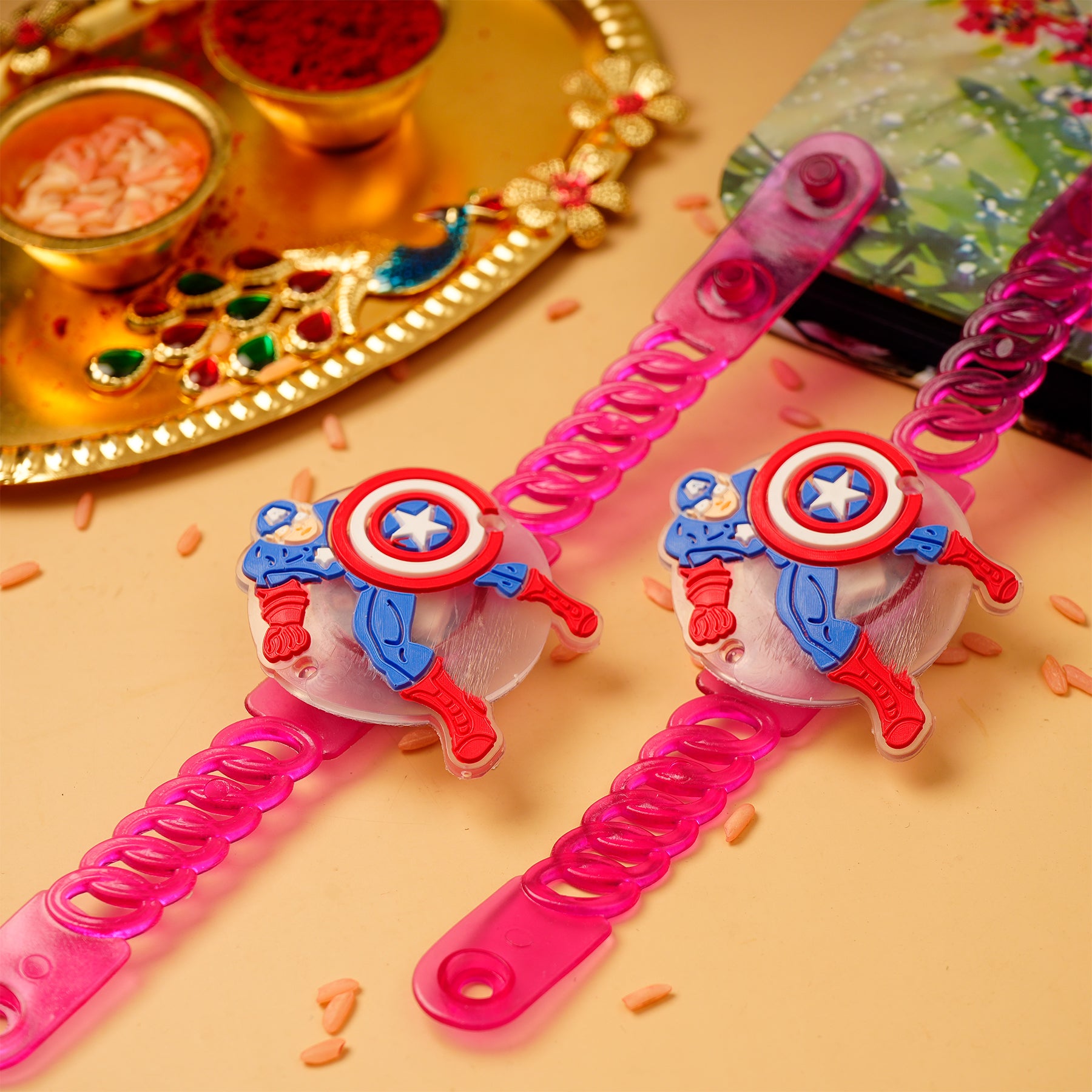 Captain America Pink Rakhi with Ferrero Rocher Gift Box