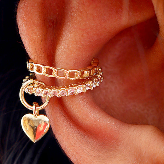 Golden Heart Drop Rinestone Earcuffs
