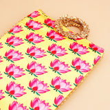Lotus Printed Ethnic Handcrafted Zip Up Fabric Bag - Yellow