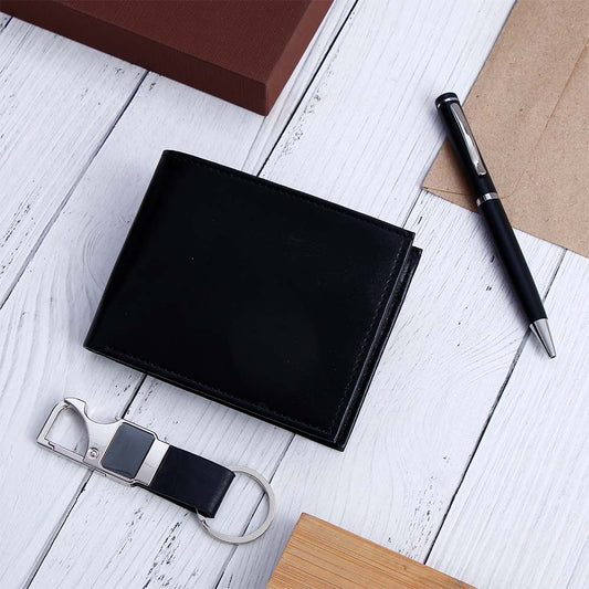 Premium Black Wallet Pen Keychain Gift Set