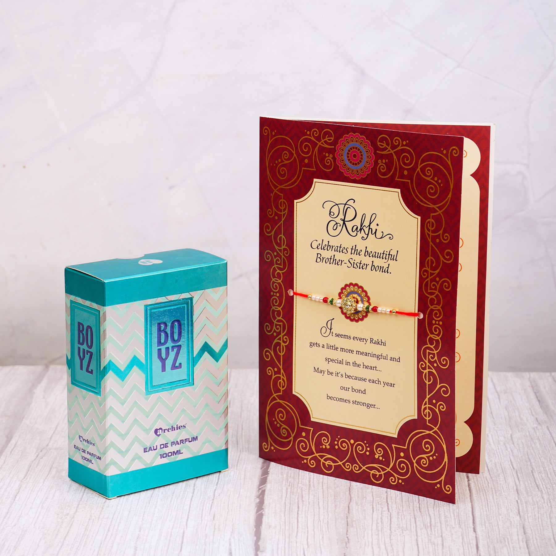 Boys Perfume with Rakhi Greeting Card