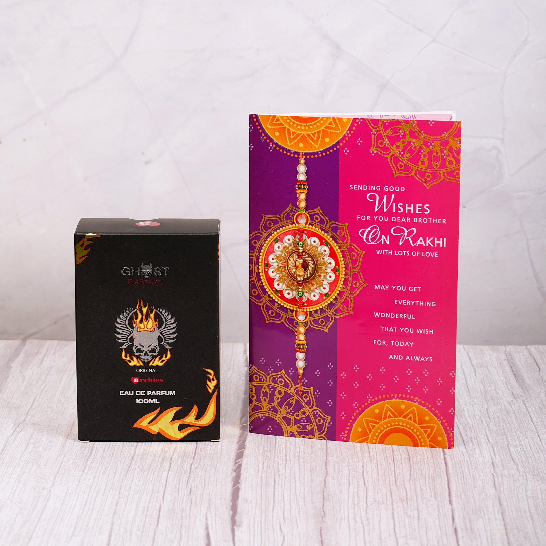 Ghost Perfume with Rakhi Wishes Greeting Card