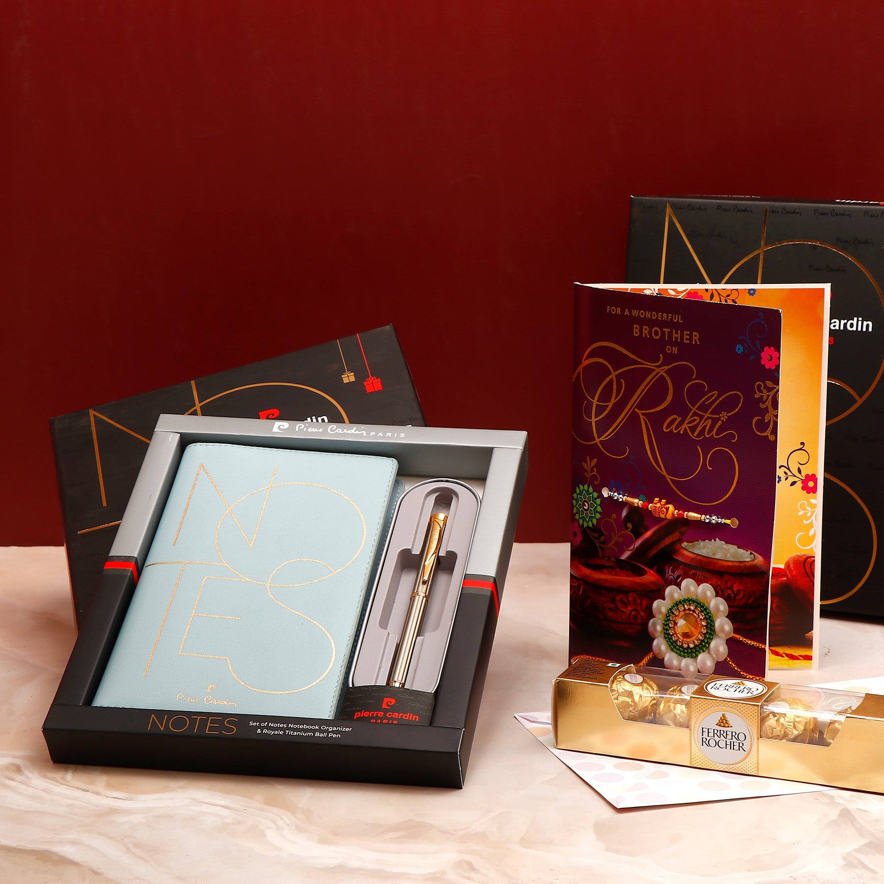 Rakhi Greeting Card with Cyan Notebook Gifting Set