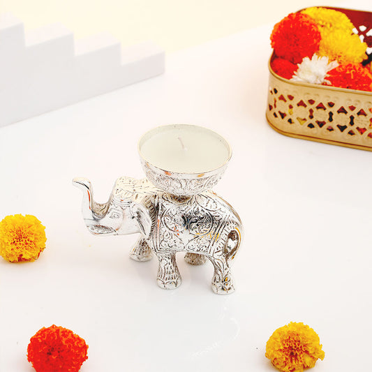 Silver Elephant Candle Holder