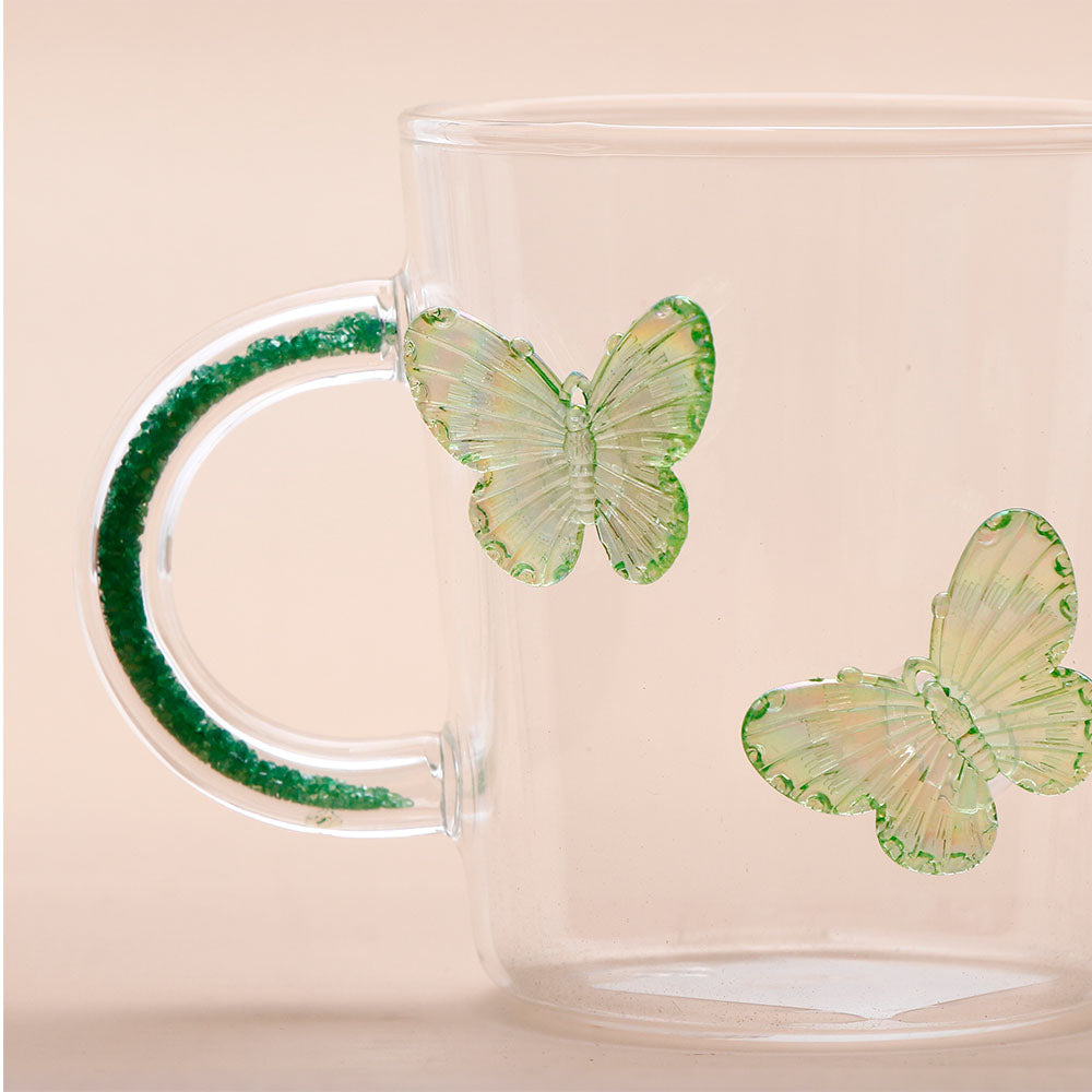 Green Butterfly Charmed Glass Mug