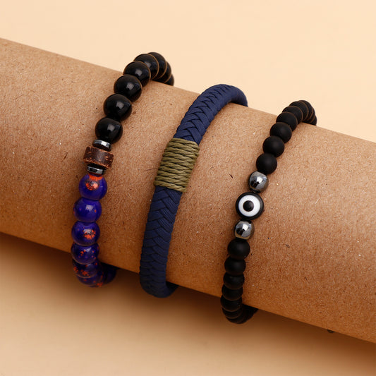 Beaded Evil Eye Multilayer Leather Braided Bracelet