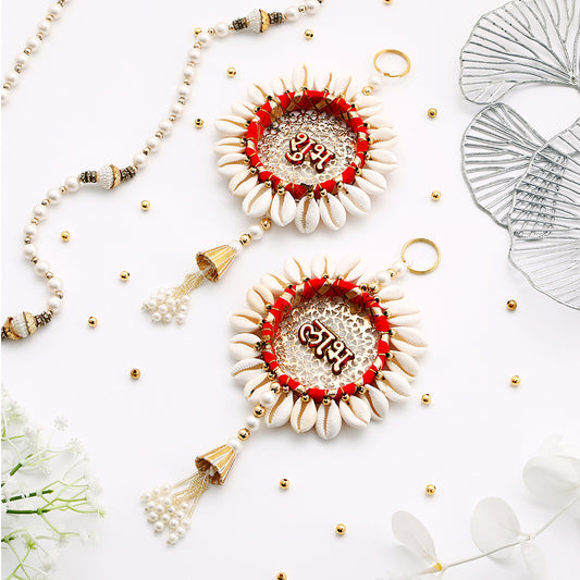 Handmade Red Shell Conch Subh Labh Hanging