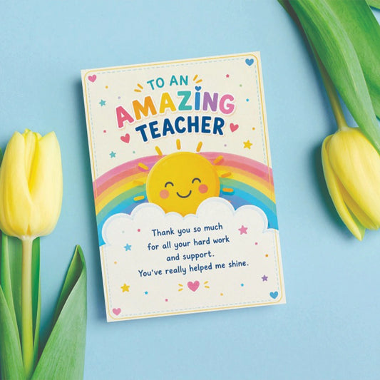 Smiley Rainbow Teachers' Day Personalised Greeting Card