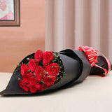 12 Red Roses Black Paper Bouquet