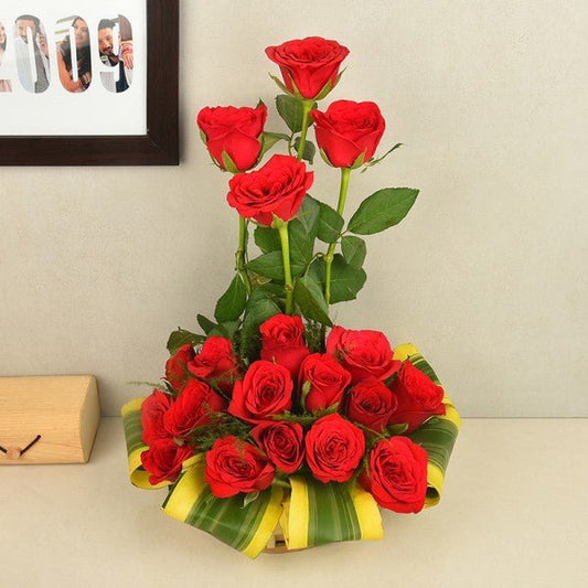 Basket Arrangememt of 18 Red Roses