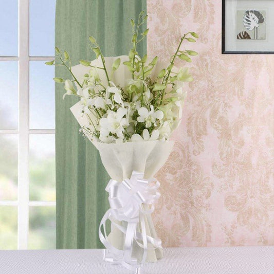 6 White Orchids Bouquet