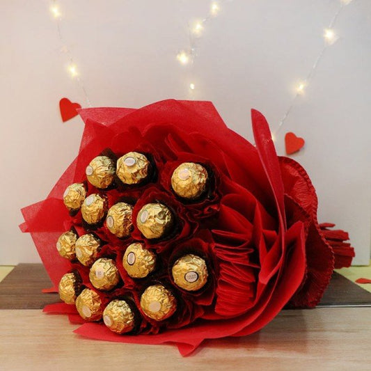 Bouquet Of 6 Red Roses And 16 Ferrero Rocher Chocolates