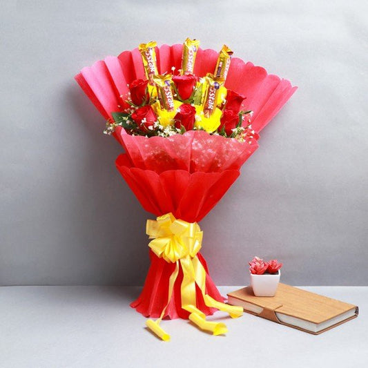 Bouquet Of 6 Red Roses And 5 Five Star (19.5 Gm) Chocolates