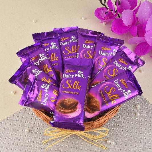 10 Dairy Milk Silks (60 Gm) - Basket Arrangement